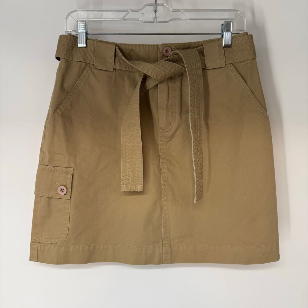 NWOT Garnet Hill Mini A-Line Skirt Womens Size 4 Beige Cargo Pocket Belted